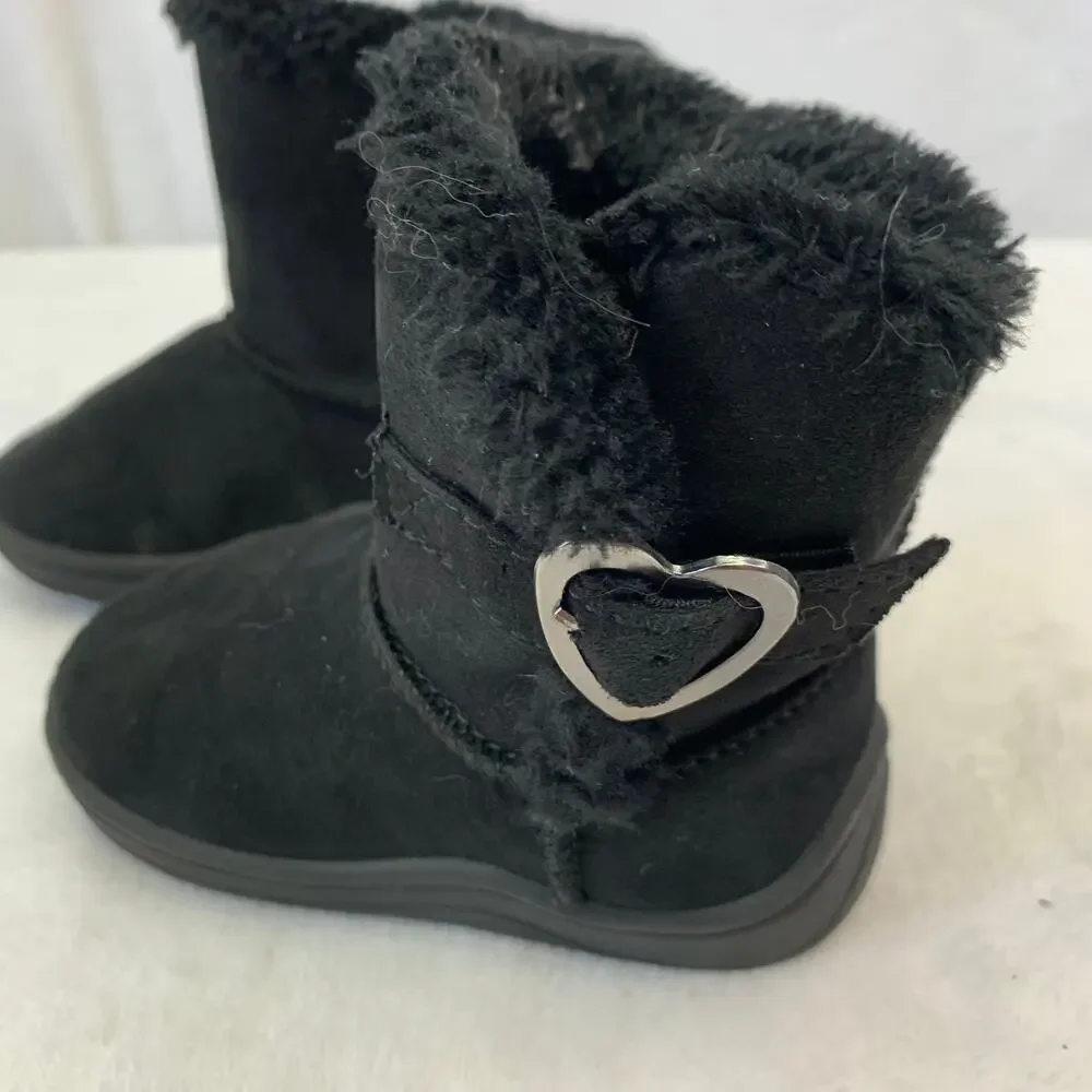 Granamals Toddler Girls Sz 4 Faux Suede Upper Faux Fur Lined Heart Buckle Prep
